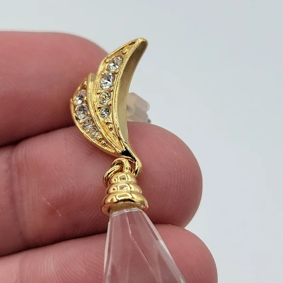 Vintage Gold Tone Earrings Crystal Teardrop #2271 - Picture 7 of 10